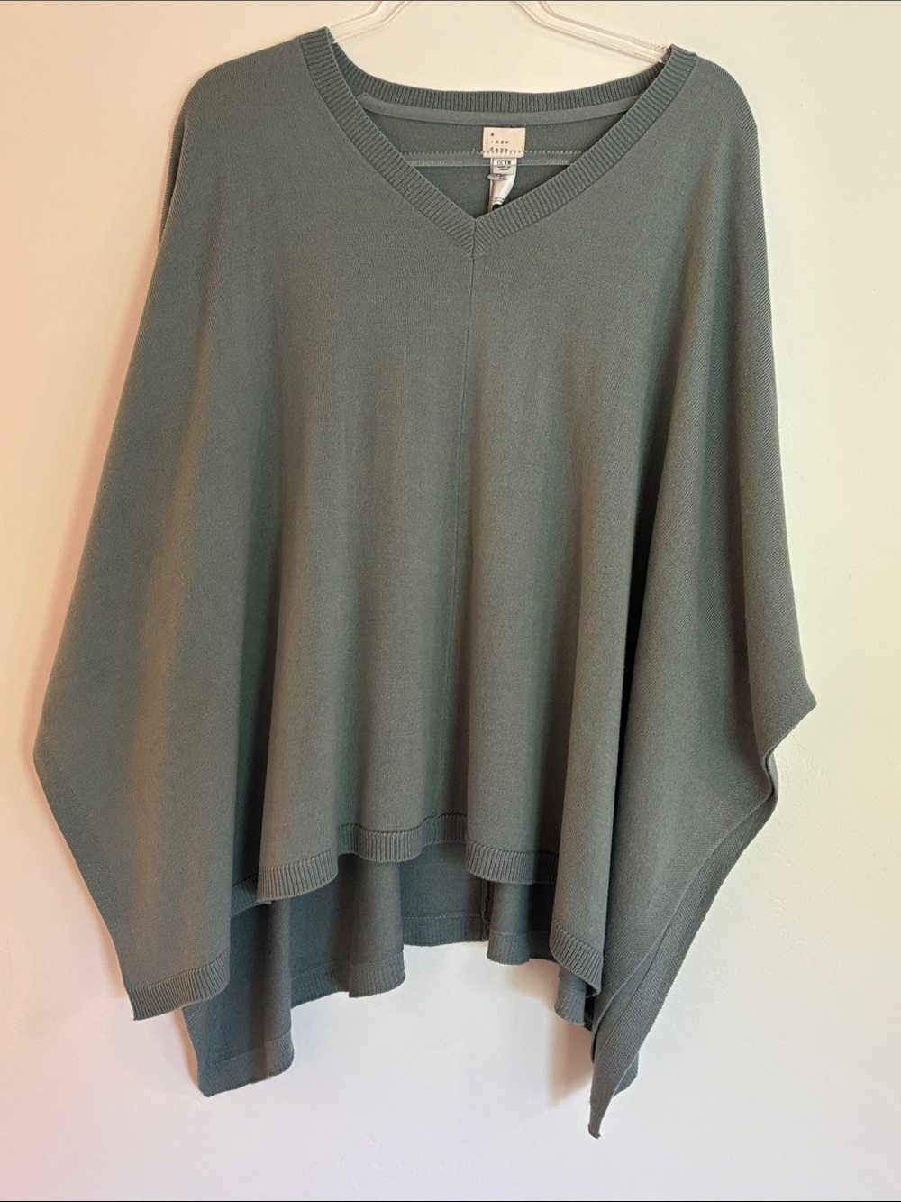 Women's V-Neck Draped Sweater Poncho - Gray/Green